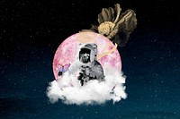 Aesthetic astronaut dark background, pink moon design