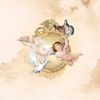 Vintage aesthetic angels background, beige design