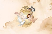 Vintage aesthetic angels background, beige design