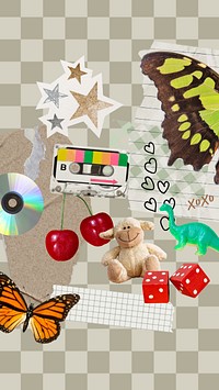 Stuffed toy collage  iPhone wallpaper, retro aesthetic background