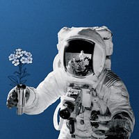 Aesthetic astronaut blue background, flower design