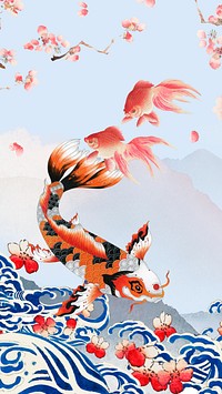 Japanese Koi fish  iPhone wallpaper, traditional background