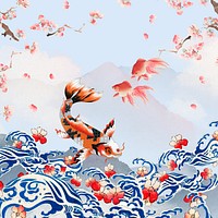 Japanese Koi fish background, traditional remix