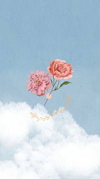 Vintage flower sky mobile wallpaper, aesthetic background