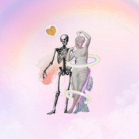 Aesthetic love & death background, skeleton & statue design