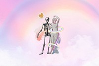 Aesthetic love & death background, skeleton & statue design