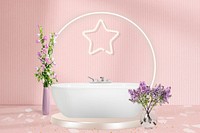 Aesthetic pink bathroom background, home decor design