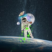 Aesthetic astronaut dark background, outer space design