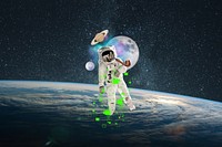 Aesthetic astronaut dark background, outer space design