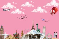 Aesthetic travel abroad background, pink design