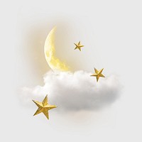 Moon & stars collage element, aesthetic design