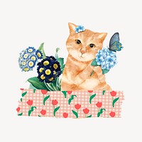 Floral ginger cat, washi tape collage element