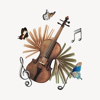 Violin music collage element, brown design