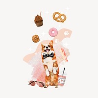 Corgi dog, food lover aesthetic collage element