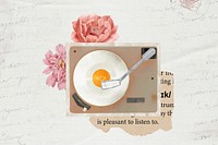 Vinyl record player, music floral aesthetic collage