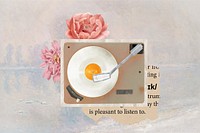 Vinyl record player, music floral aesthetic collage