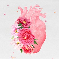Floral human heart, surreal collage