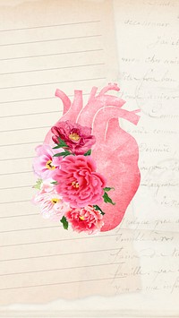 Surreal floral heart iPhone wallpaper, aesthetic background