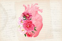 Floral human heart, surreal collage