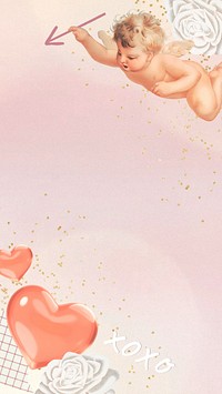 Valentine's cupid iPhone wallpaper, heart border background