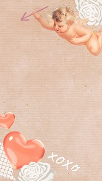 Valentine's cupid iPhone wallpaper, heart border background