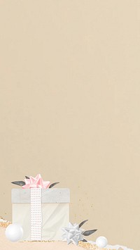 Birthday gift box iPhone wallpaper, beige textured background