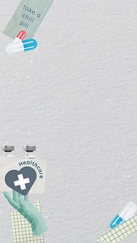 Aesthetic healthcare collage phone wallpaper, paper textured background