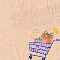 Shopping cart collage background, paper textured design