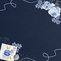 Navy blue background, vintage stamp border remix illustration