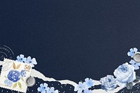 Vintage blue rose border background remix illustration