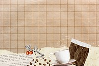 Morning coffee aesthetic background, vintage paper collage