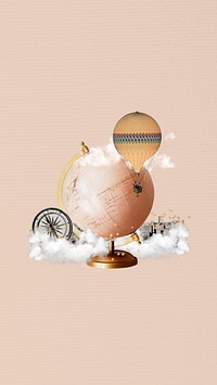 Aesthetic travel phone wallpaper, spinning globe collage 