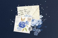 Vintage envelope, blue rose stamp remix illustration