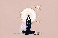 Meditating woman, wellness aesthetic collage