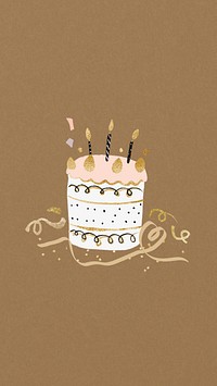 Aesthetic birthday cake phone wallpaper, brown background