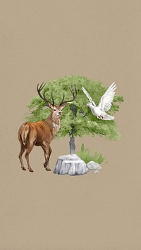 Aesthetic stag deer mobile wallpaper, nature illustration