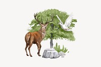 Stag deer, wild animal and nature collage