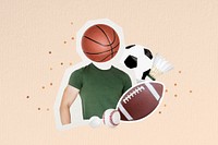 Basketball head man, sports collage