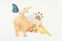 Playful Golden Retriever dog and bird collage