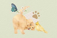Playful Golden Retriever dog and bird collage
