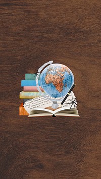 Aesthetic education collage iPhone wallpaper, wooden textured background