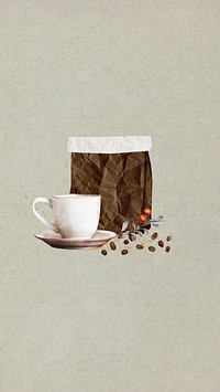 Morning coffee aesthetic phone wallpaper, paper textured background