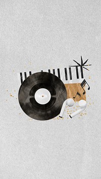 Retro music aesthetic mobile wallpaper, gray textured background