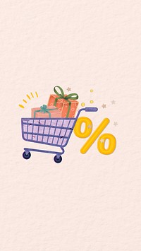 Shopping cart collage mobile wallpaper, paper textured background