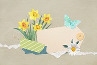 Blank tag, daffodil flower remix illustration background