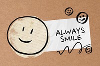 Always smile, emoji doodle background