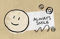 Always smile, emoji doodle background