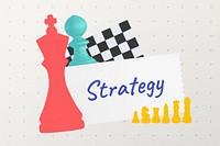 Strategy word, chess piece collage