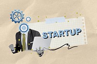 Startup word, business collage