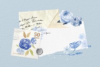 Aesthetic blue rose stamp, vintage remix illustration background